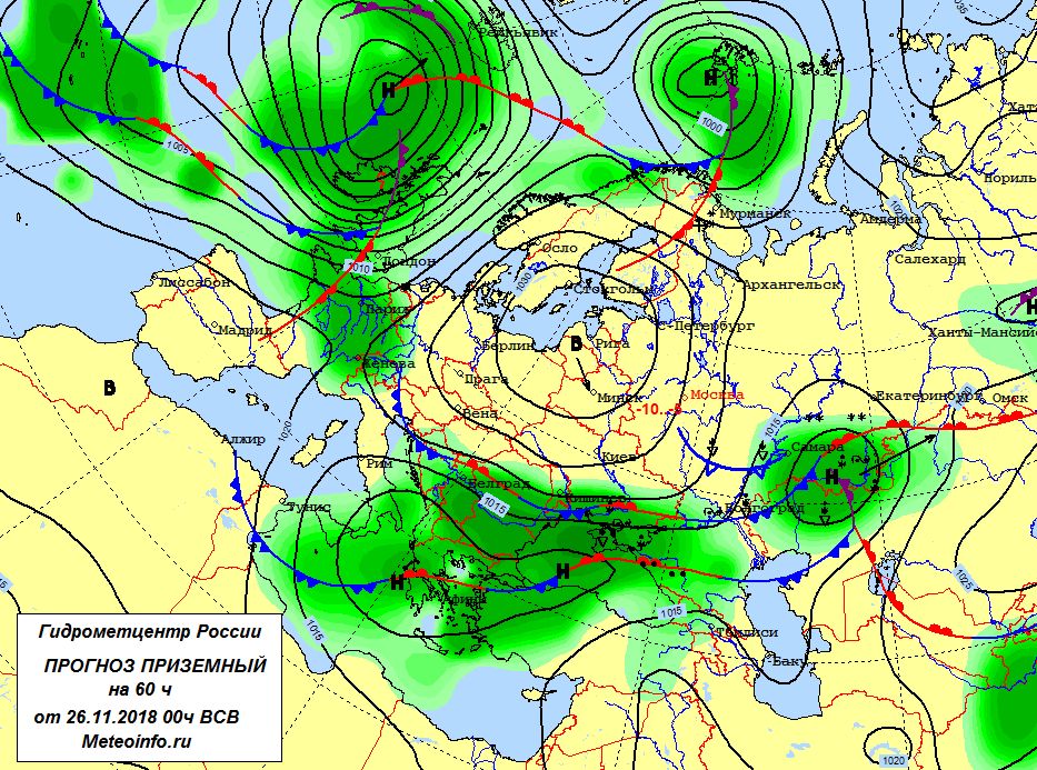 Онлайн карта циклонов и антициклонов над россией