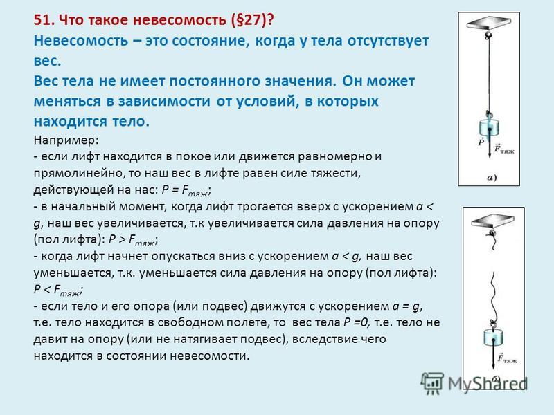 Масса и вес тела состояние невесомости проект