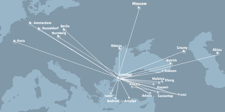 Карта основных маршрутов «Onur Air»