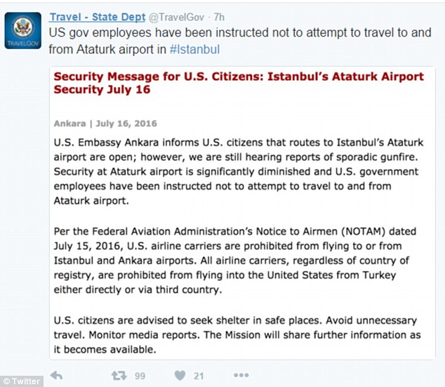 The U.S. embassy in Ankara added that security 