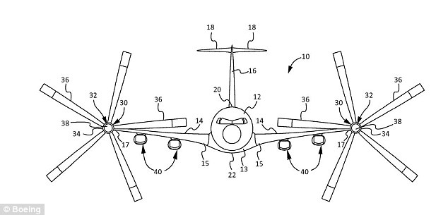 Boeing may be designing a new aircraft that operates like two different types of aerial vehicles. The craft would position its rotors in different positions depending on the circumstance. For example, the rotors will turn into propellers (pictured) during flight 