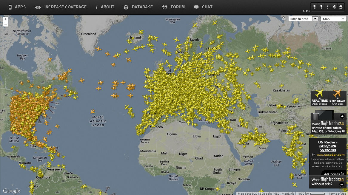 Онлайн карта передвижения самолетов в реальном режиме