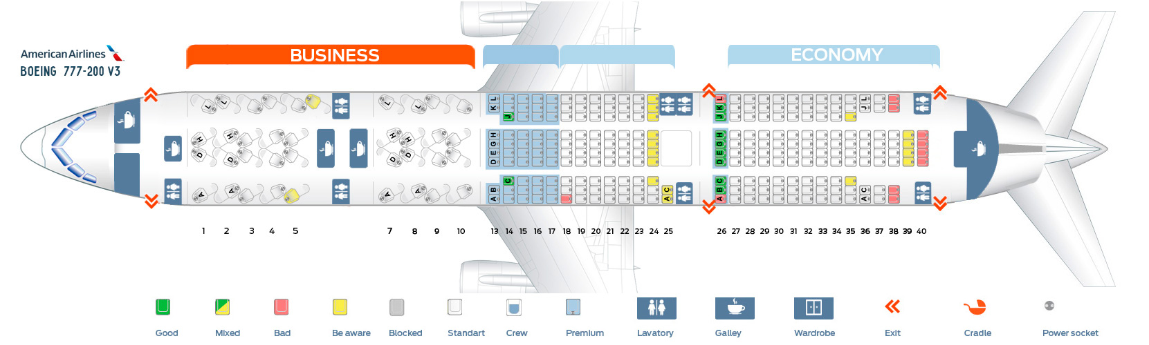 American Airlines Seat Map Boeing 777-200 V3