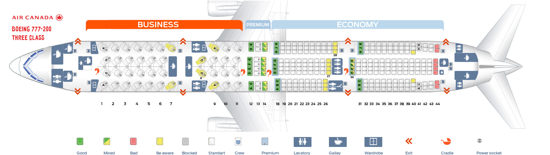 Seat map Air Canada Boeing 777-200 Three Class
