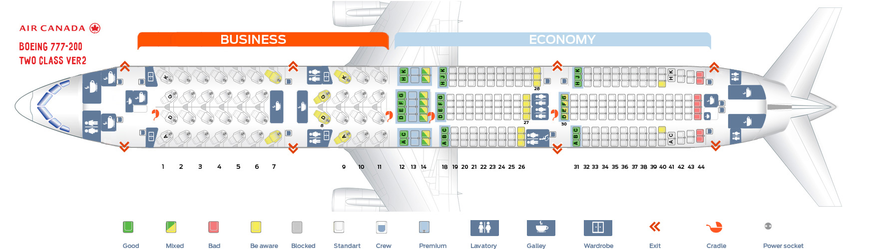 Seat map Air Canada Boeing-777-200 Two Class version 2