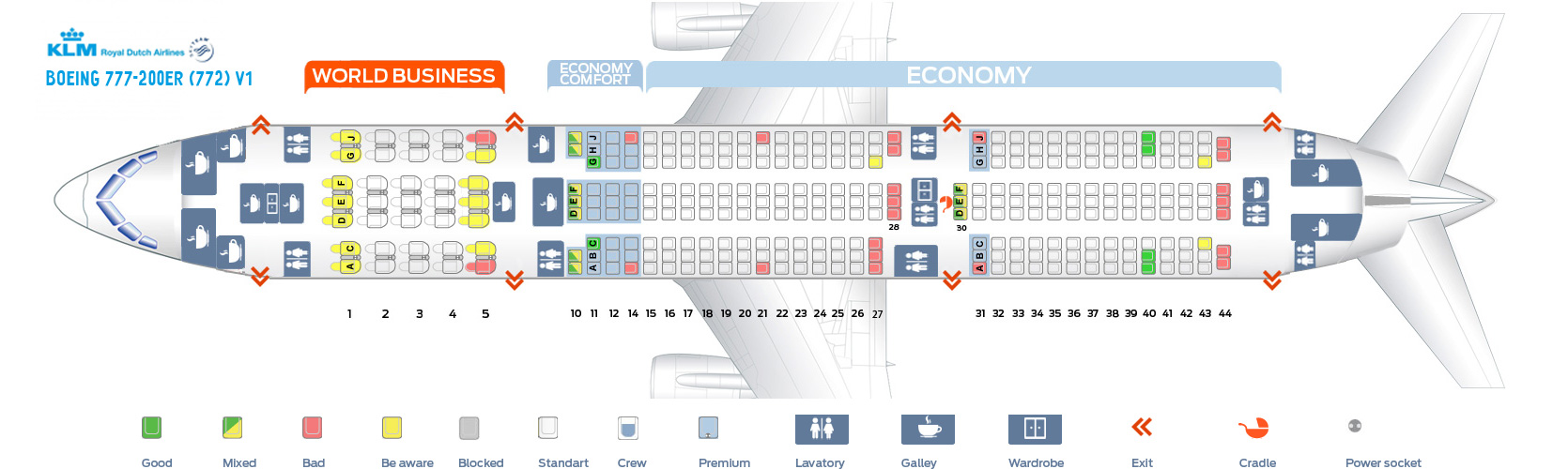 Seat Map Boeing 777-200ER V1 KLM Airlines