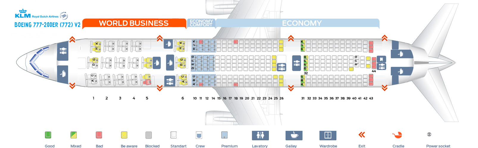 Seat Map Boeing 777-200ER V2 KLM Airlines