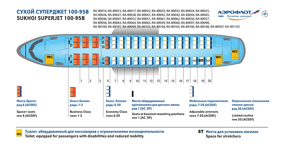 Схема посадки Sukhoi SuperJet-100