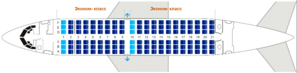 Схема салона, лучшие и менее комфортные места в самолете Boeing 737-500 авиакомпании «Нордавиа» в одноклассовой компоновке