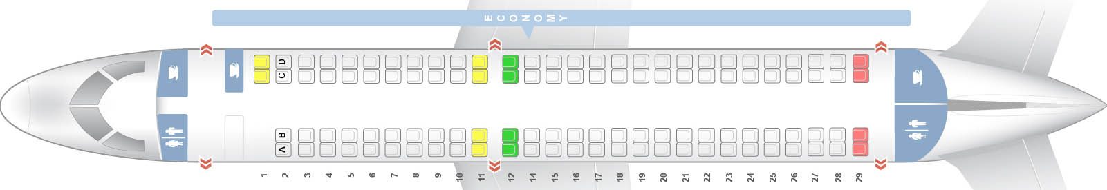 Embraer 190: нумерация мест в салоне, схема посадочных мест, лучшие места