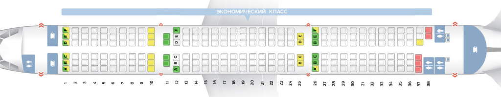 Схема салона, лучшие и менее комфортные места в самолете Airbus A321 авиакомпании «Уральские авиалинии»