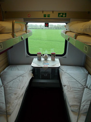 A 4-berth sleeper with beds folded out