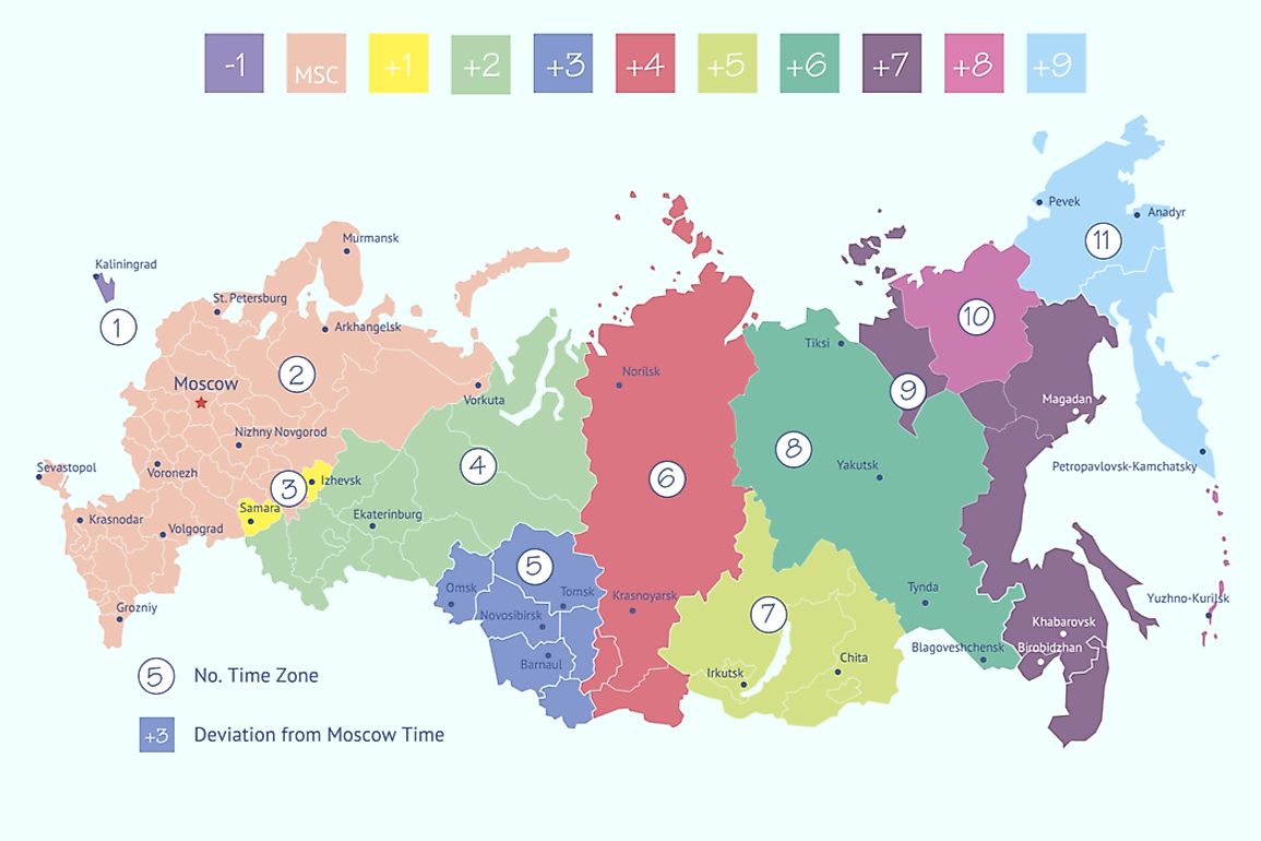 Карта россии с часовыми поясами и городами 2022